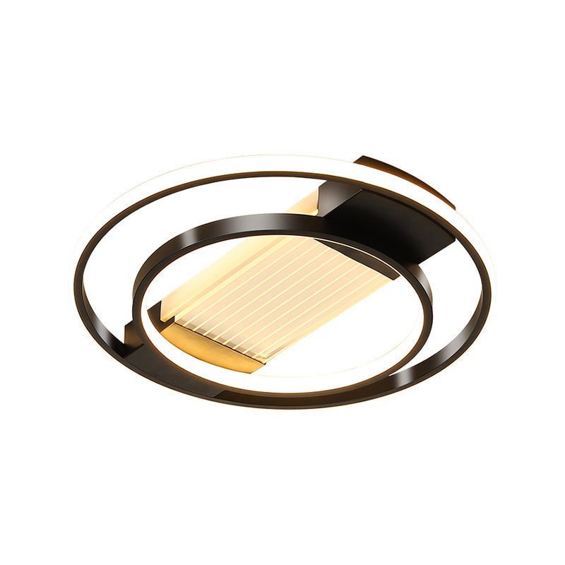 Halo LED Flush Ceiling Light in Black - Sleek Metallic Design, Perfect for Bedrooms