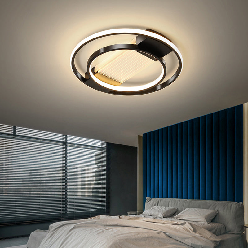 Halo LED Flush Ceiling Light in Black - Sleek Metallic Design, Perfect for Bedrooms