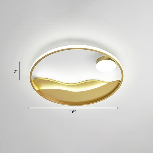 Metal Sunset & Sea LED Ceiling Light with Halo Ring for Bedroom Flush Mounting