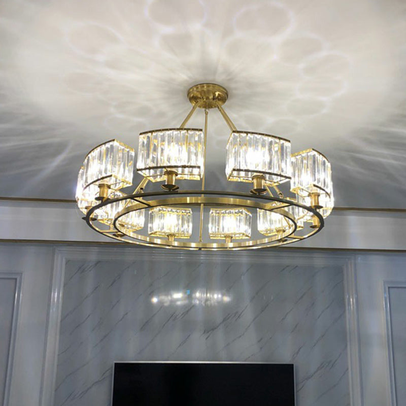Minimalist Crystal Block Chandelier with Gold Finish - Ceiling Lamp for Living Room