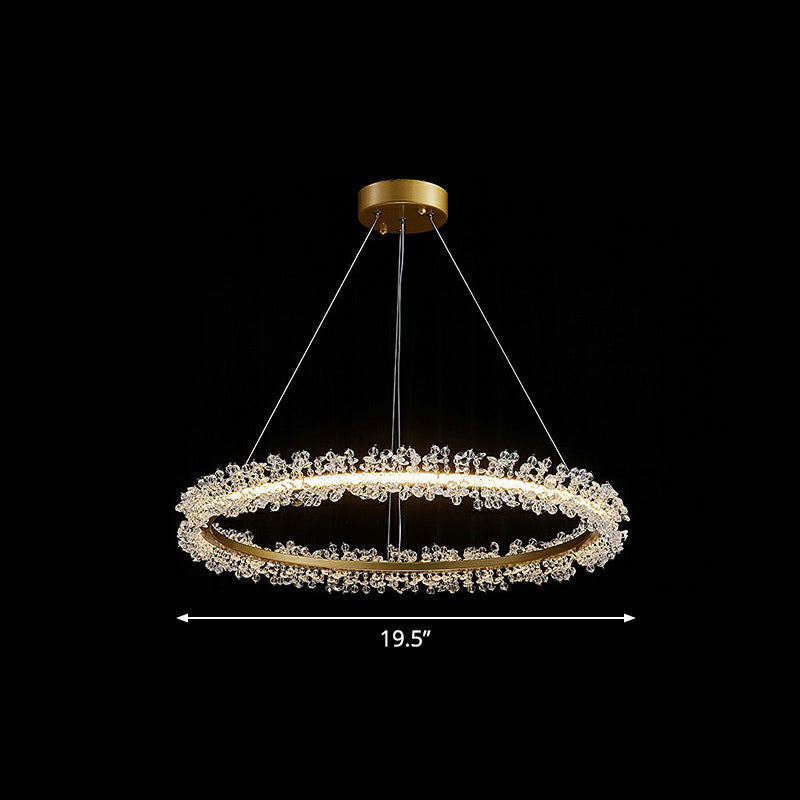 Simplicity Circle Led Chandelier With Crystal Beads - Elegant Pendant Lighting Fixture For Living