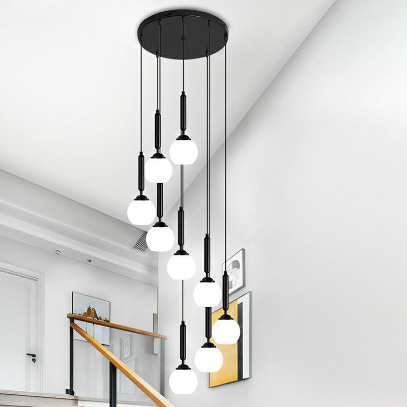 Nordic Opal Glass Spiral Ball Pendant Light for Stairways and Ceilings