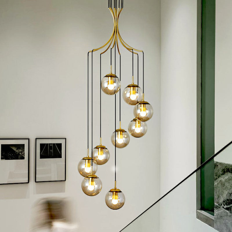 Gold Glass Pendant Light Fixture for Villas - Postmodern Cognac Ball Design