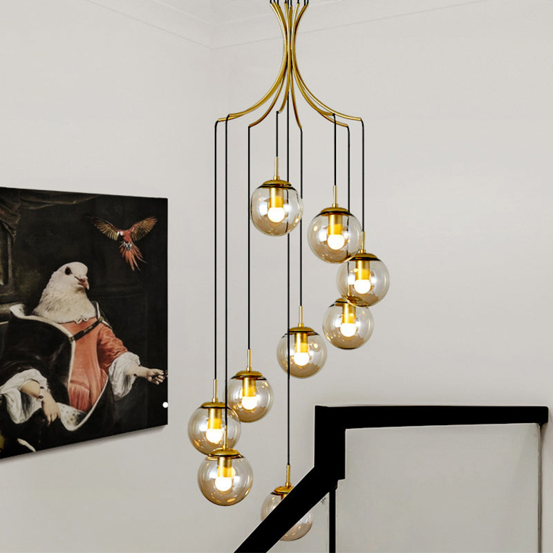 Gold Glass Pendant Light Fixture for Villas - Postmodern Cognac Ball Design