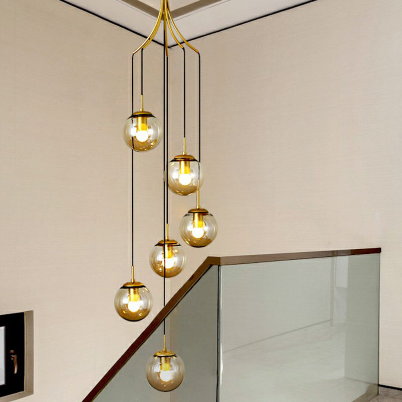 Gold Glass Pendant Light Fixture for Villas - Postmodern Cognac Ball Design
