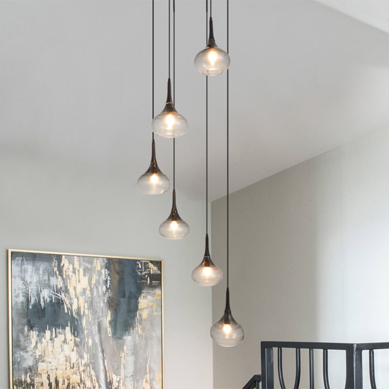 Stylish Teardrop Multi Pendant Ceiling Hang Light - Modern Ombre Smoke Glass - 6-Bulb Staircase Lighting