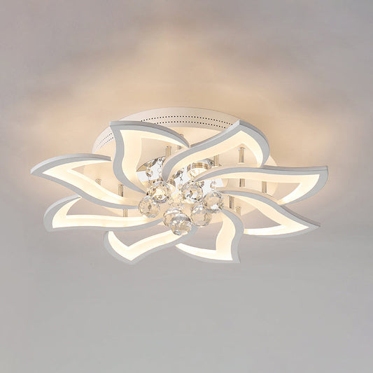 Contemporary White Metal Flushmount Light with Crystal Ball Accent