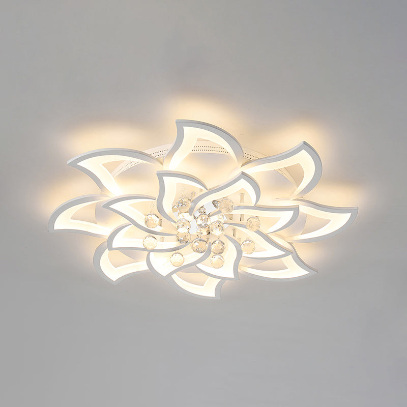 Contemporary White Metal Flushmount Light with Crystal Ball Accent