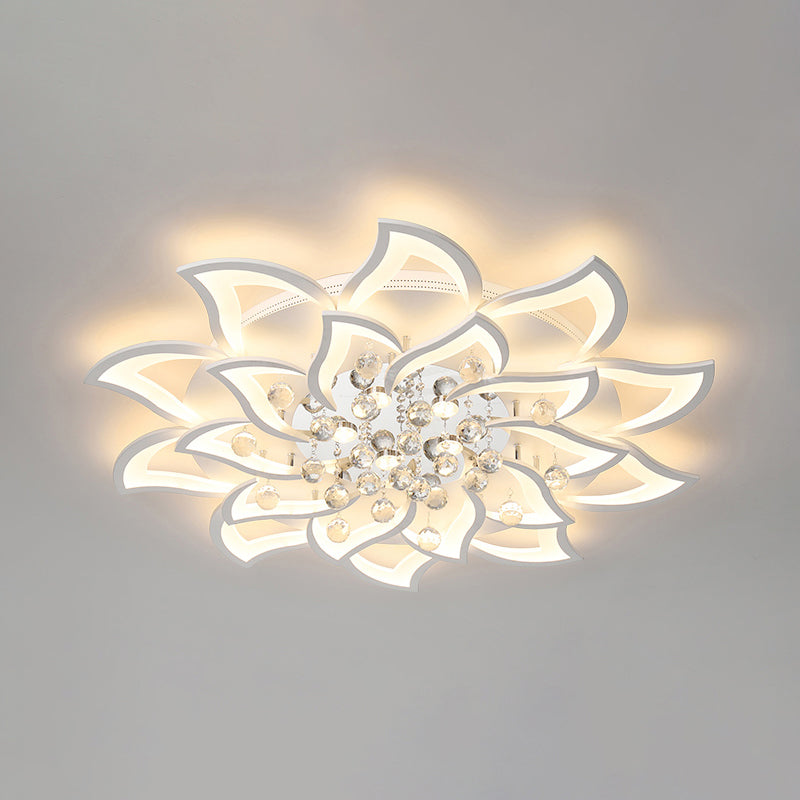 Contemporary White Metal Flushmount Light with Crystal Ball Accent