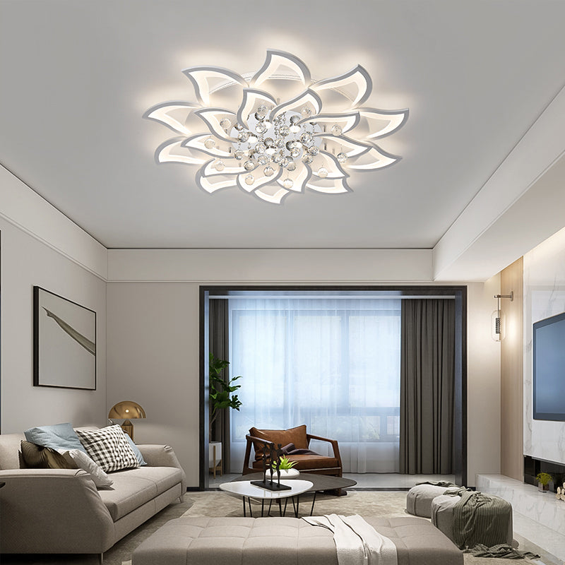 Contemporary White Metal Flushmount Light with Crystal Ball Accent