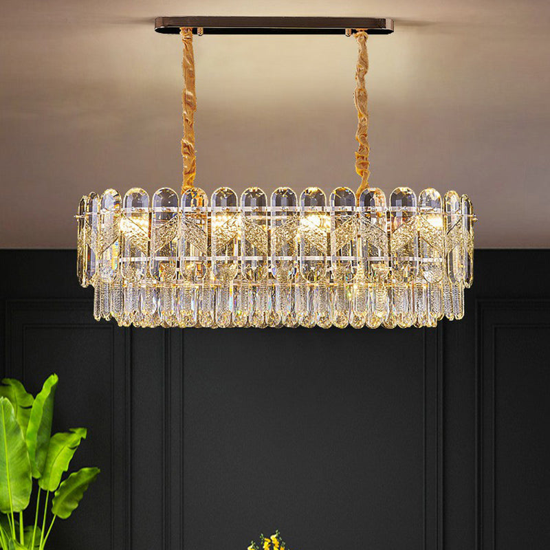 Modern K9 Crystal Hanging Lamp For Bedroom - Clear And Layered Design / 31.5