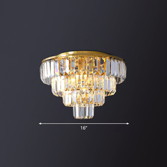 Postmodern Crystal Tiered Tapered Ceiling Flush Light for Bedroom - Clear Flush Mount Fixture