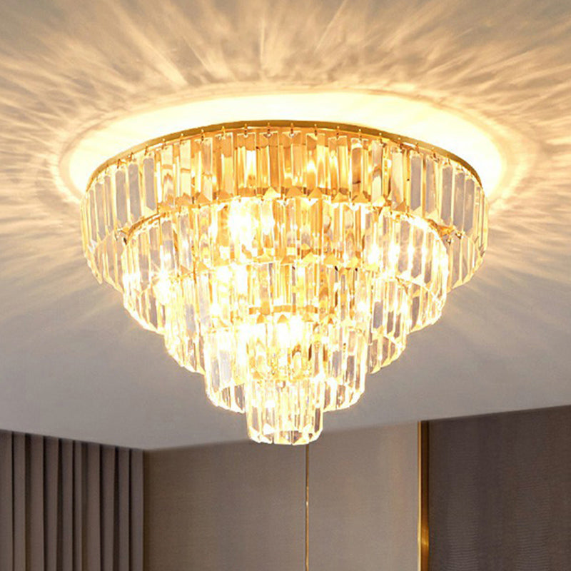 Postmodern Crystal Tiered Tapered Ceiling Flush Light for Bedroom - Clear Flush Mount Fixture