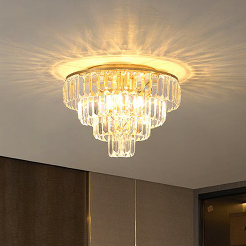 Postmodern Crystal Tiered Tapered Ceiling Flush Light for Bedroom - Clear Flush Mount Fixture