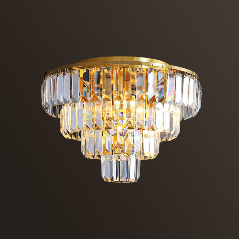 Postmodern Crystal Tiered Tapered Ceiling Flush Light for Bedroom - Clear Flush Mount Fixture
