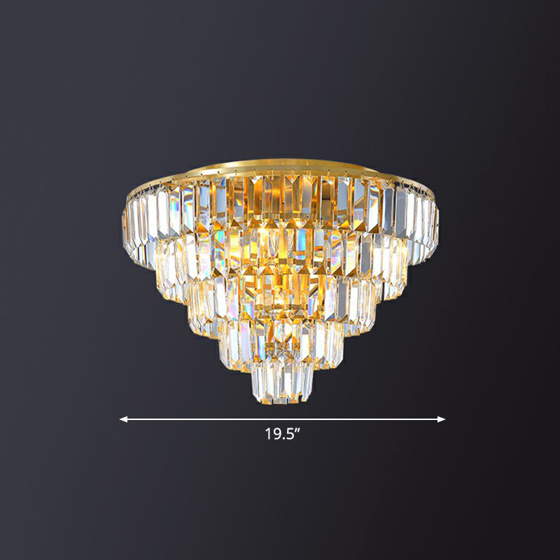 Postmodern Crystal Tiered Tapered Ceiling Flush Light for Bedroom - Clear Flush Mount Fixture