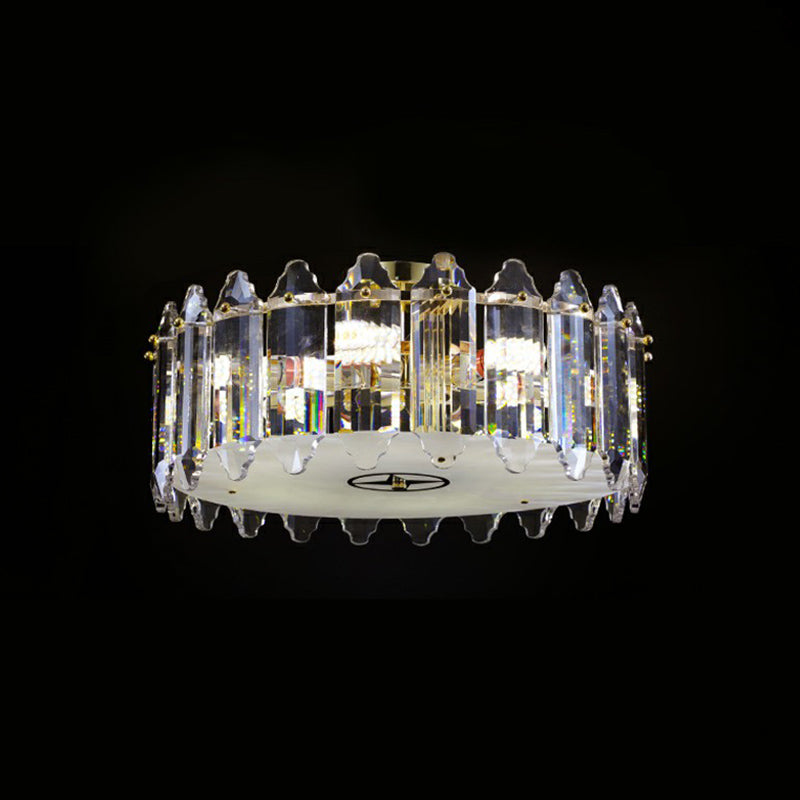 K9 Crystal Drum Flush Light - Elegant 6-Bulb Ceiling Fixture for Bedroom