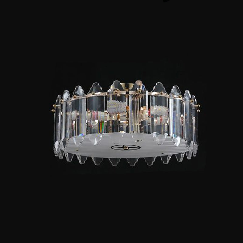 K9 Crystal Drum Flush Light - Elegant 6-Bulb Ceiling Fixture for Bedroom