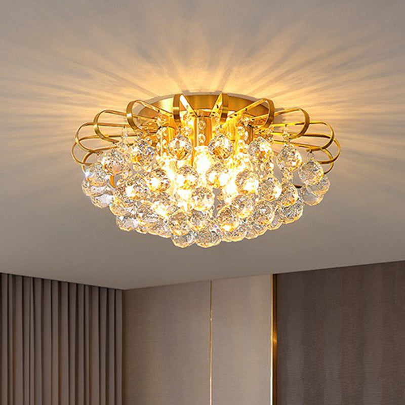 Beauté de la chambre à coucher en cristal : plafonnier encastré post-moderne à boules à facettes transparentes avec motif floral 