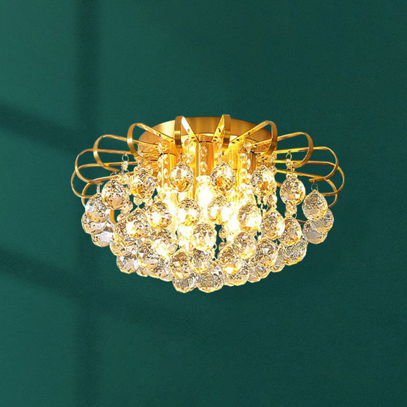 Beauté de la chambre à coucher en cristal : plafonnier encastré post-moderne à boules à facettes transparentes avec motif floral 