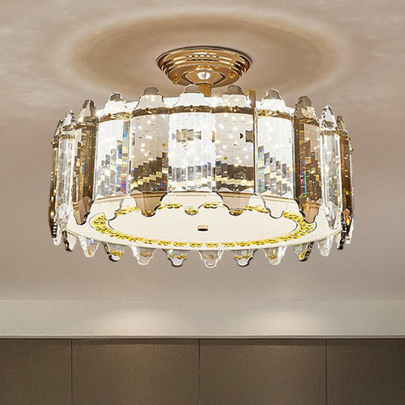 Contemporary Drum-shaped Crystal Flush Mount Ceiling Light for Dining Room