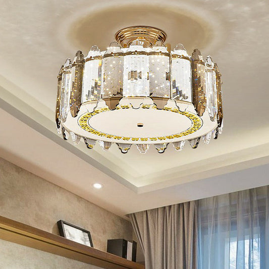 Contemporary Drum-shaped Crystal Flush Mount Ceiling Light for Dining Room