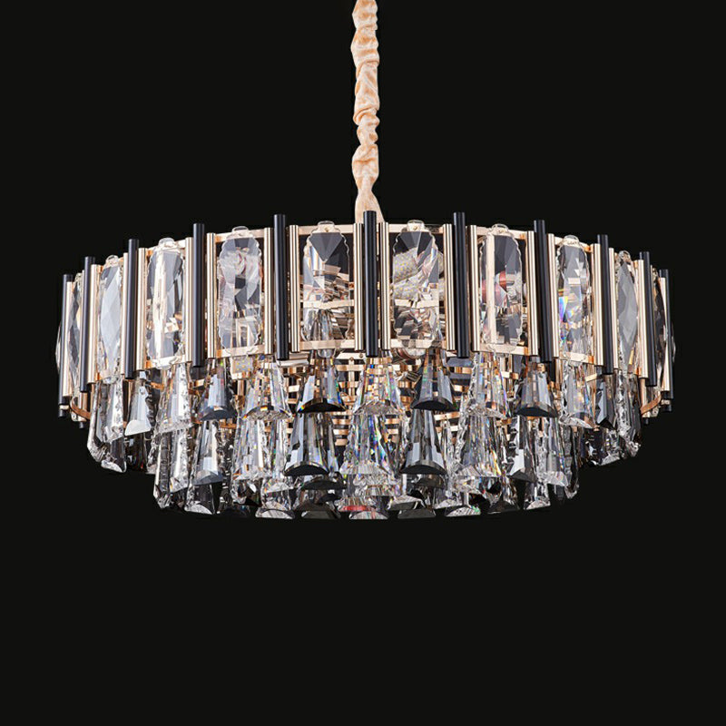 Clear Crystal Layered Chandelier - Modern Suspension Lighting For Living Room
