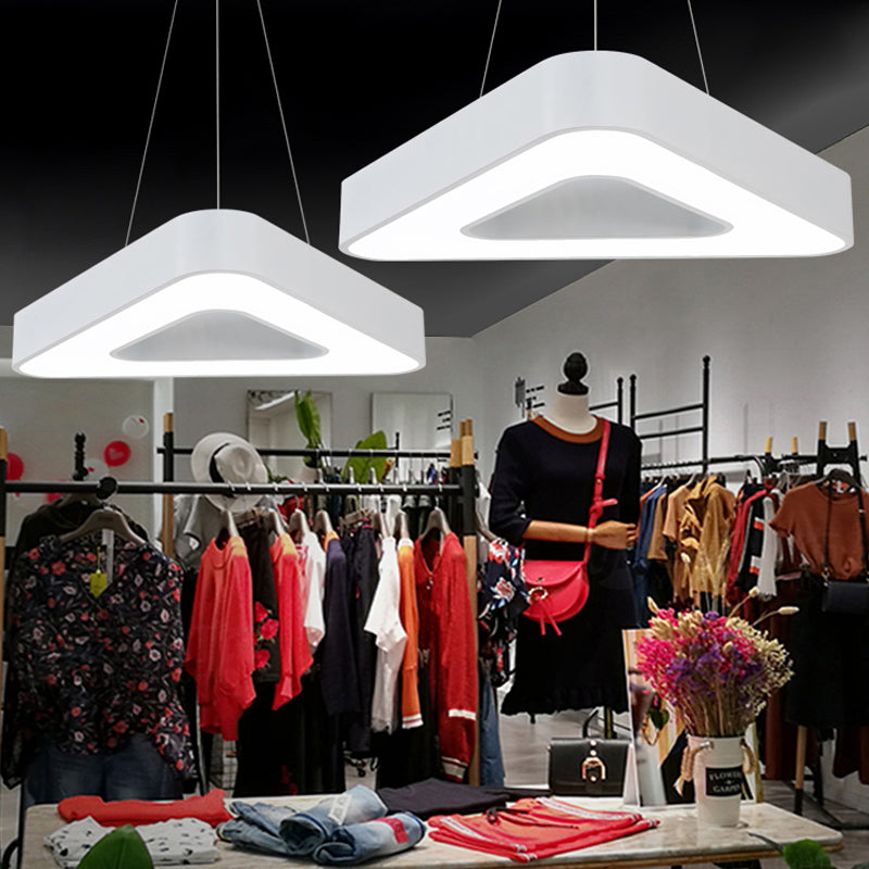 Modern Triangle Pendant Lamp - Metal LED Hanging Light for Office with White/Black Finish and Wide Sizes