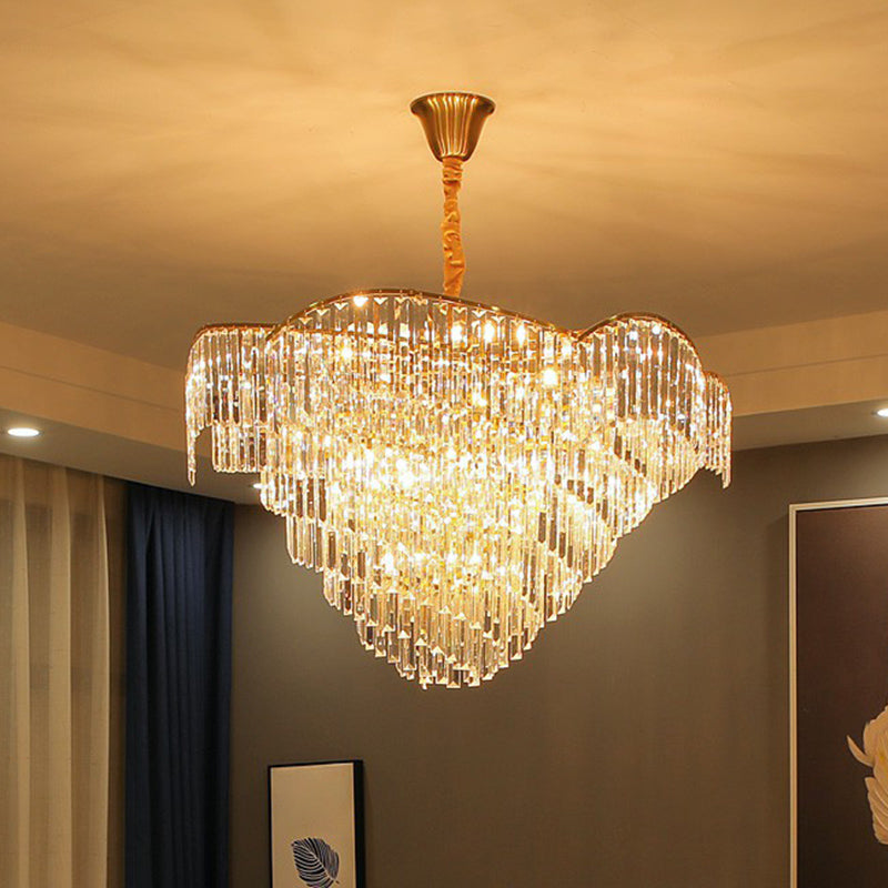 Minimalist Gold Conical Suspension Crystal Chandelier for Living Room