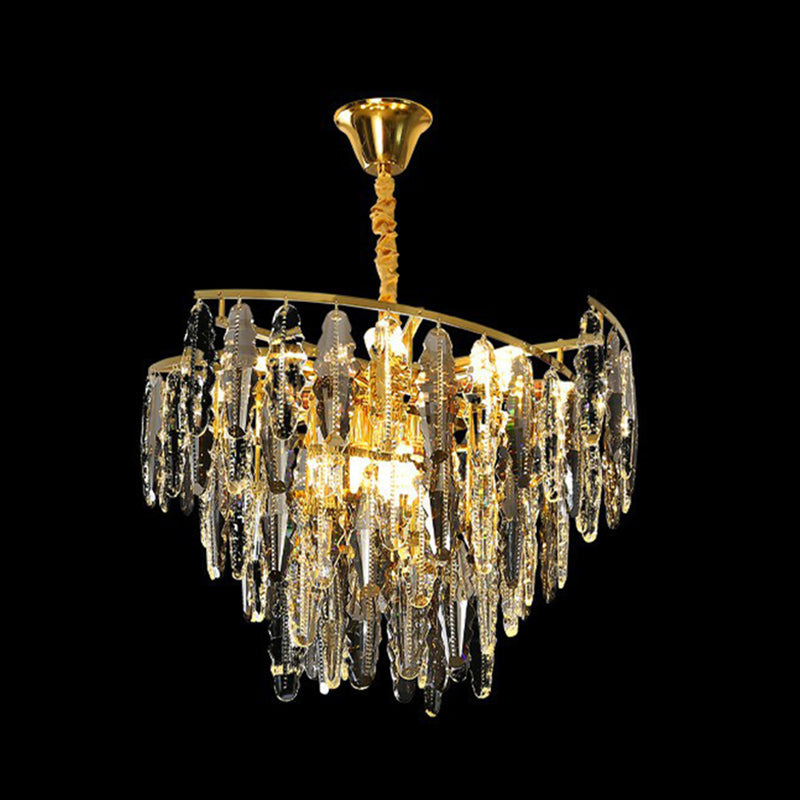 Smoke Grey Crystal Leaf Chandelier - 10 Light Suspension for Living Room