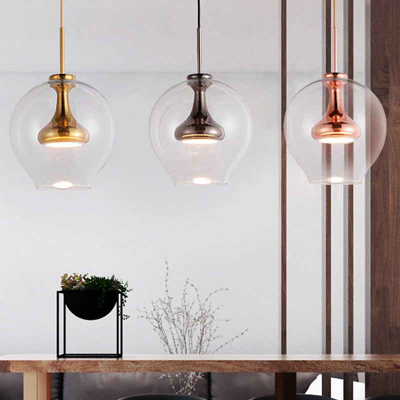 Contemporary Clear Glass Pendant Light: Sphere-Shaped, LED Hanging Lamp Kit in White/Warm Light with Nickle, Gold, or Rose Gold Finish