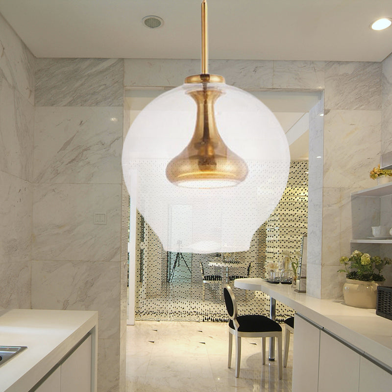 Contemporary Clear Glass Pendant Light: Sphere-Shaped, LED Hanging Lamp Kit in White/Warm Light with Nickle, Gold, or Rose Gold Finish