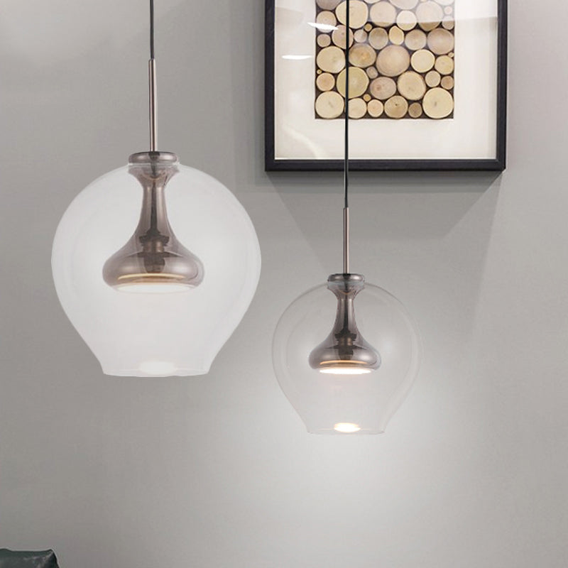 Contemporary Clear Glass Pendant Light - Sphere 1-Light Led Hanging Lamp Kit In White/Warm With