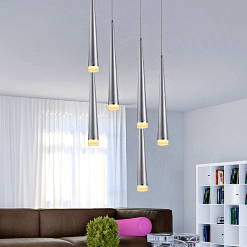 Tapered LED Ceiling Light - Modern Gray/Red Metal Pendant Fixture for Living Room in White/Warm/Neutral