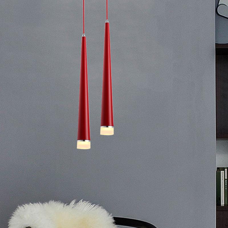 Tapered LED Ceiling Light - Modern Gray/Red Metal Pendant Fixture for Living Room in White/Warm/Neutral