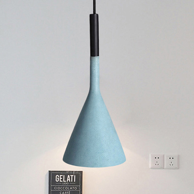 Contemporary Metallic Pendant Light For Adult Bedroom With Funnel Shade Blue