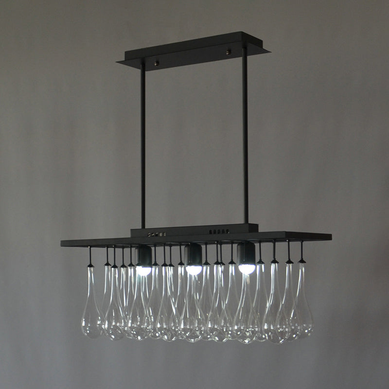 Suspension traditionnelle noire avec 3 rectangles en verre transparent : lumière chaude/blanche