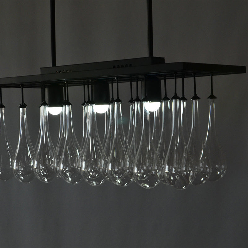 Suspension traditionnelle noire avec 3 rectangles en verre transparent : lumière chaude/blanche