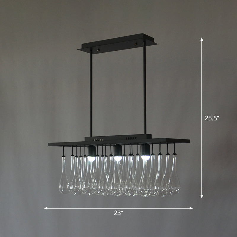 Suspension traditionnelle noire avec 3 rectangles en verre transparent : lumière chaude/blanche