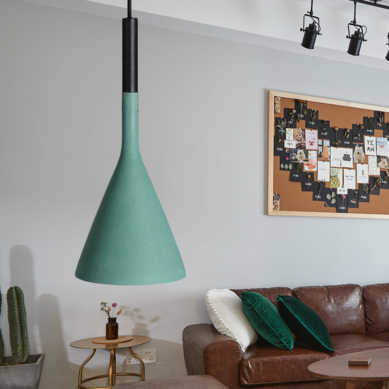 Contemporary Metallic Pendant Light For Adult Bedroom With Funnel Shade Green