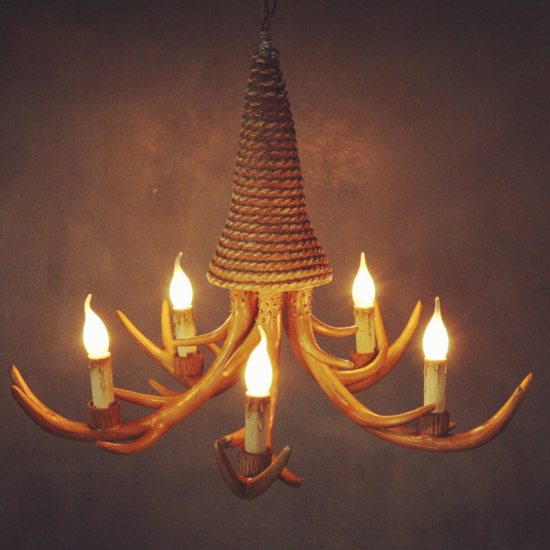 Beige Elk Chandelier Lamp: Traditional Metal & Rope - 3/5 Lights Living Room Hanging Light
