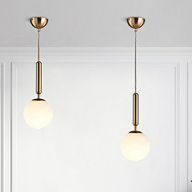 Modern Gold Kitchen Pendant Light with White Glass Shade, 1-Light, Multiple Sizes