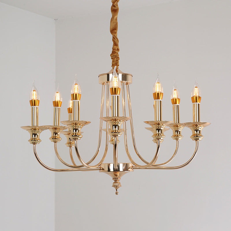 Gold Metal Chandelier With 10 Classic Lights - Dining Room Pendant Lighting