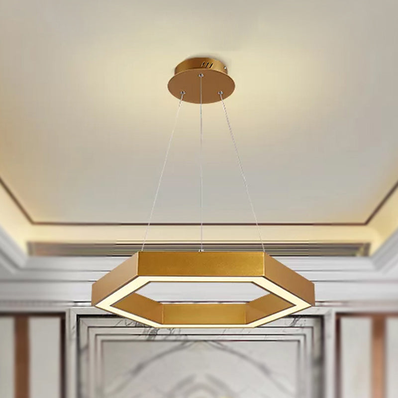 Modern Hexagon Metal Suspension Lamp - 16"/23.5"W LED Pendant Light - Gold Finish - Living Room Ceiling Hanging Fixture