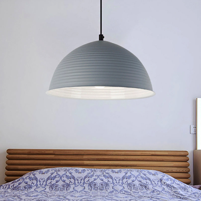 Lampe à suspension de style nordique - Lampe suspendue en forme de dôme strié en aluminium - 12"/16" W - 1 lumière - Bleu/Vert/Jaune - Collection Cafe Store