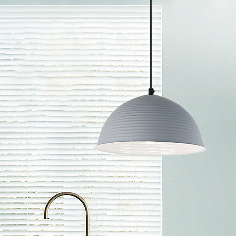 Lampe à suspension de style nordique - Lampe suspendue en forme de dôme strié en aluminium - 12"/16" W - 1 lumière - Bleu/Vert/Jaune - Collection Cafe Store