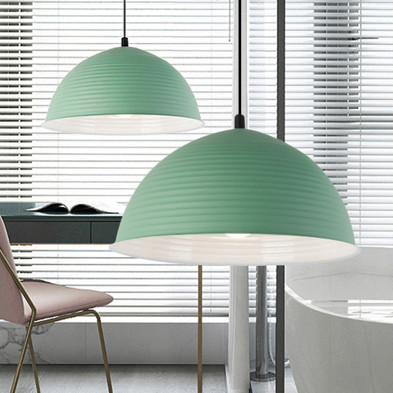 Lampe à suspension de style nordique - Lampe suspendue en forme de dôme strié en aluminium - 12"/16" W - 1 lumière - Bleu/Vert/Jaune - Collection Cafe Store