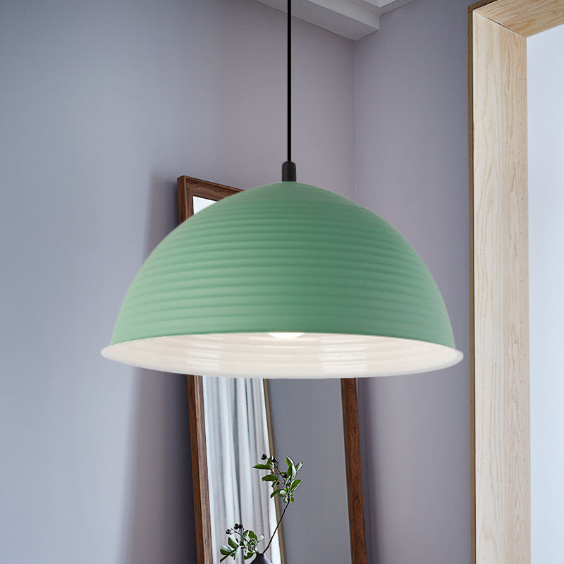 Lampe à suspension de style nordique - Lampe suspendue en forme de dôme strié en aluminium - 12"/16" W - 1 lumière - Bleu/Vert/Jaune - Collection Cafe Store