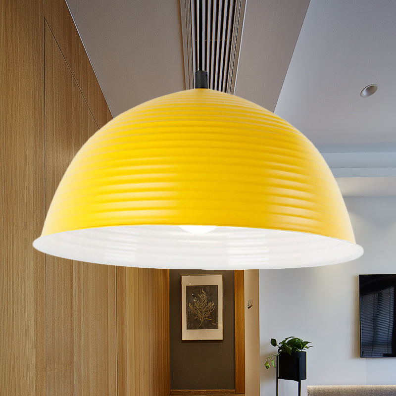 Lampe à suspension de style nordique - Lampe suspendue en forme de dôme strié en aluminium - 12"/16" W - 1 lumière - Bleu/Vert/Jaune - Collection Cafe Store