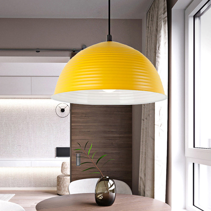 Lampe à suspension de style nordique - Lampe suspendue en forme de dôme strié en aluminium - 12"/16" W - 1 lumière - Bleu/Vert/Jaune - Collection Cafe Store